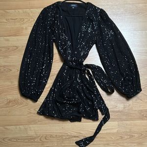 Black sequin wrap dress